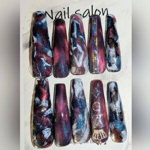 Handcrafted Galaxy Custom Press On Nails Sz Large